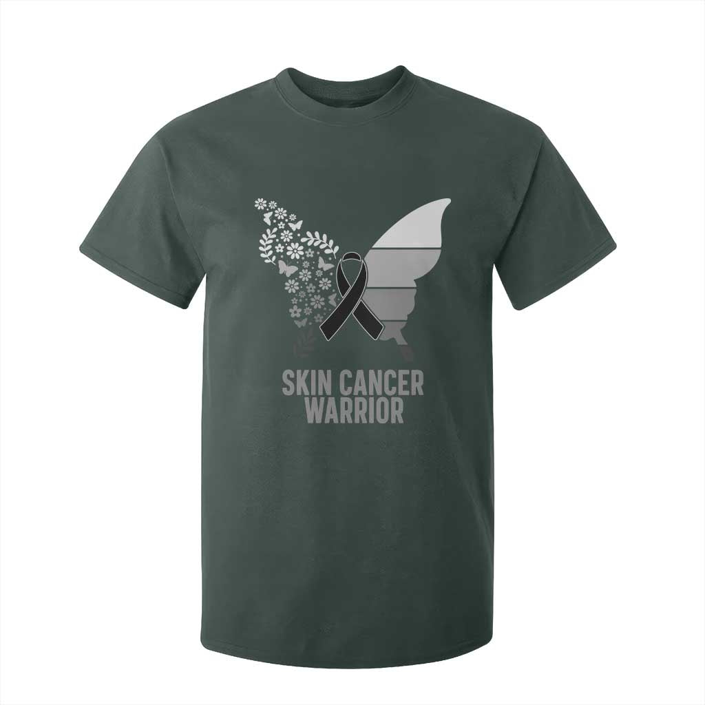 Floral Butterfly Melanoma Awarenes T Shirt For Kid Black Ribbon Warrior Support Gift TS12 Dark Forest Green Print Your Wear
