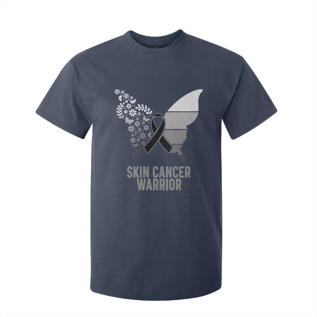 Floral Butterfly Melanoma Awarenes T Shirt For Kid Black Ribbon Warrior Support Gift TS12 Navy Print Your Wear