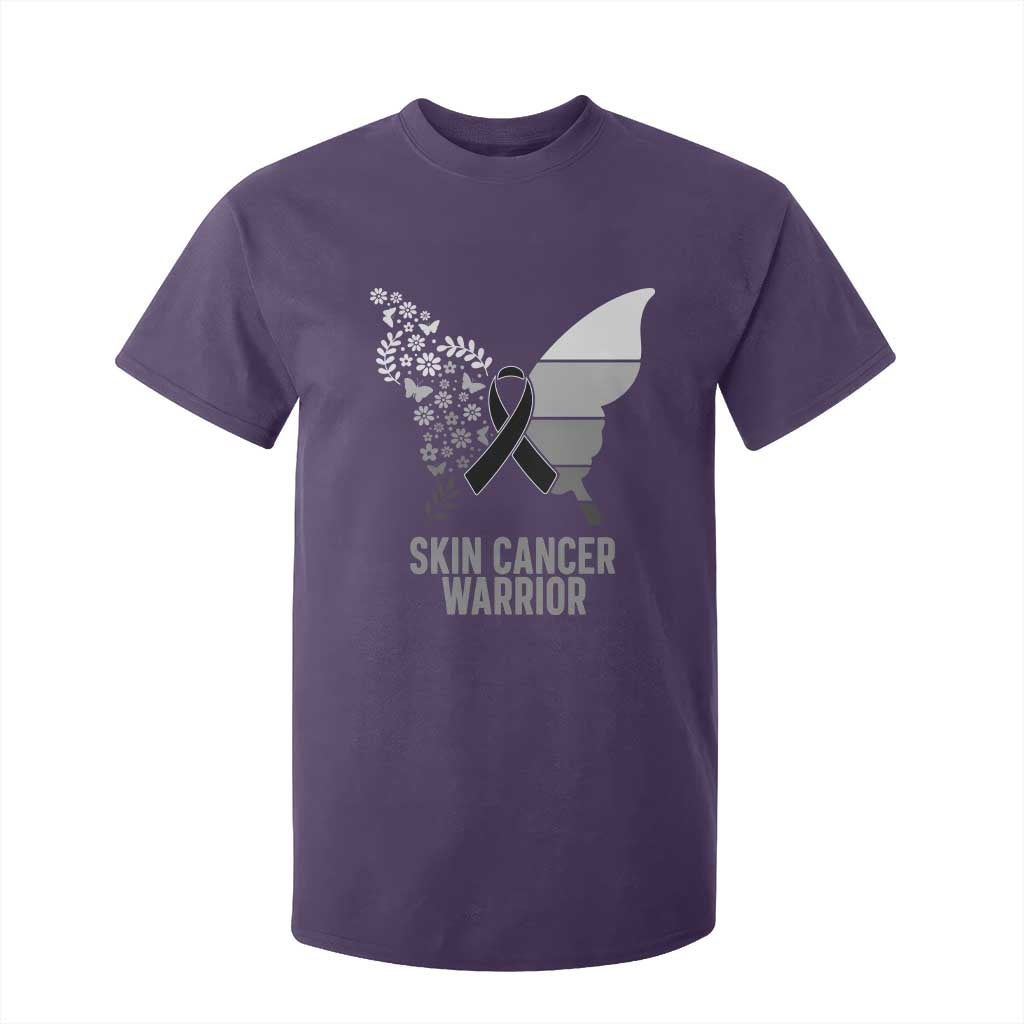 Floral Butterfly Melanoma Awarenes T Shirt For Kid Black Ribbon Warrior Support Gift TS12 Purple Print Your Wear