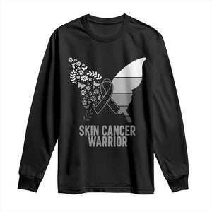 Floral Butterfly Melanoma Awarenes Long Sleeve Shirt Black Ribbon Warrior Support Gift TS12 Black Print Your Wear