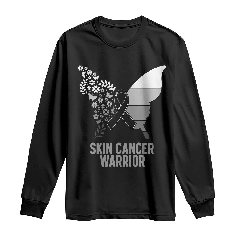 Floral Butterfly Melanoma Awarenes Long Sleeve Shirt Black Ribbon Warrior Support Gift TS12 Black Print Your Wear