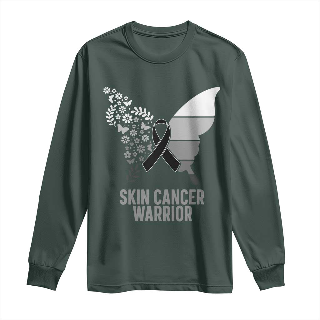 Floral Butterfly Melanoma Awarenes Long Sleeve Shirt Black Ribbon Warrior Support Gift TS12 Dark Forest Green Print Your Wear