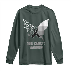 Floral Butterfly Melanoma Awarenes Long Sleeve Shirt Black Ribbon Warrior Support Gift TS12 Dark Forest Green Print Your Wear