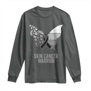 Floral Butterfly Melanoma Awarenes Long Sleeve Shirt Black Ribbon Warrior Support Gift TS12 Dark Heather Print Your Wear