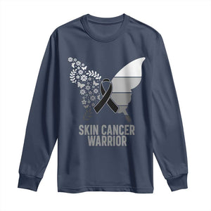 Floral Butterfly Melanoma Awarenes Long Sleeve Shirt Black Ribbon Warrior Support Gift TS12 Navy Print Your Wear