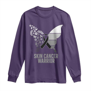 Floral Butterfly Melanoma Awarenes Long Sleeve Shirt Black Ribbon Warrior Support Gift TS12 Purple Print Your Wear