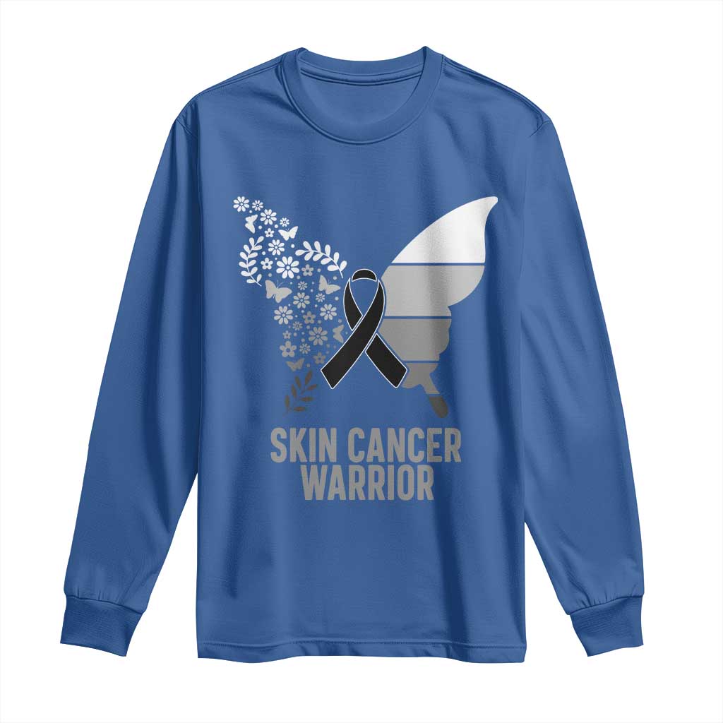 Floral Butterfly Melanoma Awarenes Long Sleeve Shirt Black Ribbon Warrior Support Gift TS12 Royal Blue Print Your Wear