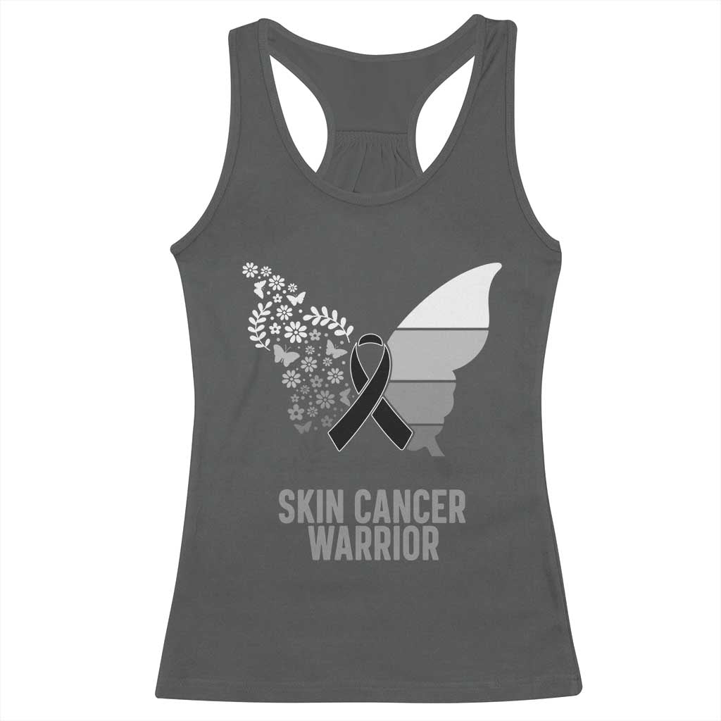 Floral Butterfly Melanoma Awarenes Racerback Tank Top Black Ribbon Warrior Support Gift TS12 Dark Heather Print Your Wear