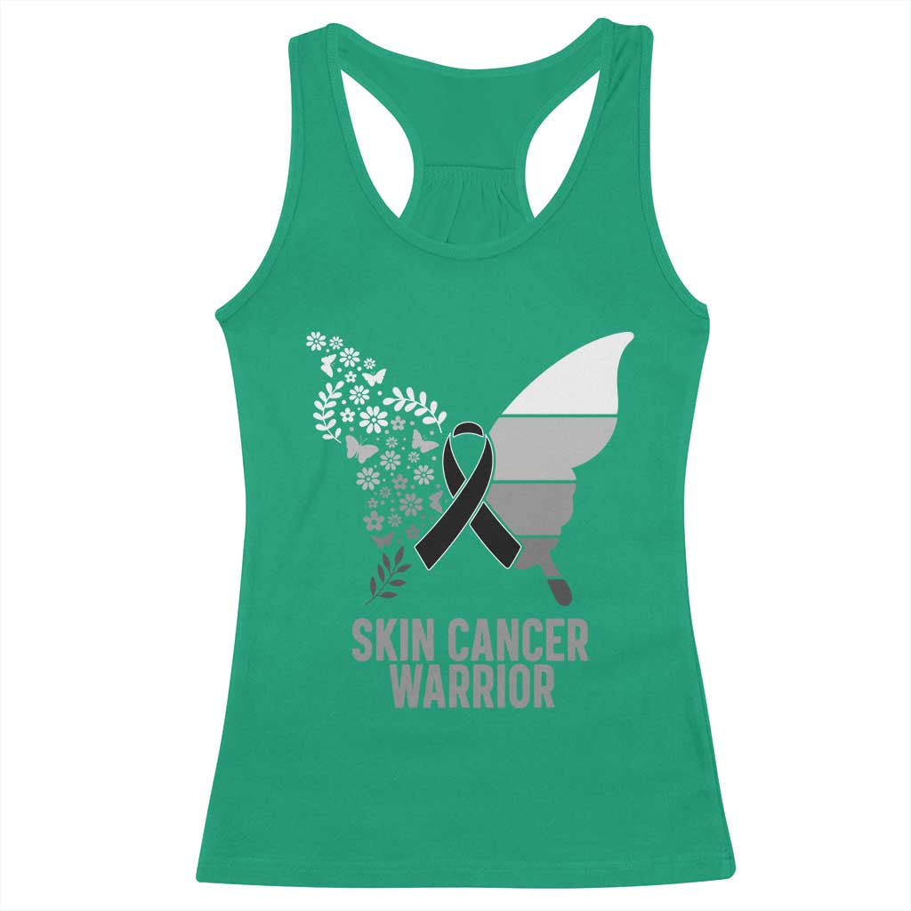 Floral Butterfly Melanoma Awarenes Racerback Tank Top Black Ribbon Warrior Support Gift TS12 Irish Green Print Your Wear