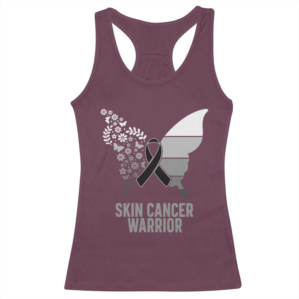 Floral Butterfly Melanoma Awarenes Racerback Tank Top Black Ribbon Warrior Support Gift TS12 Maroon Print Your Wear