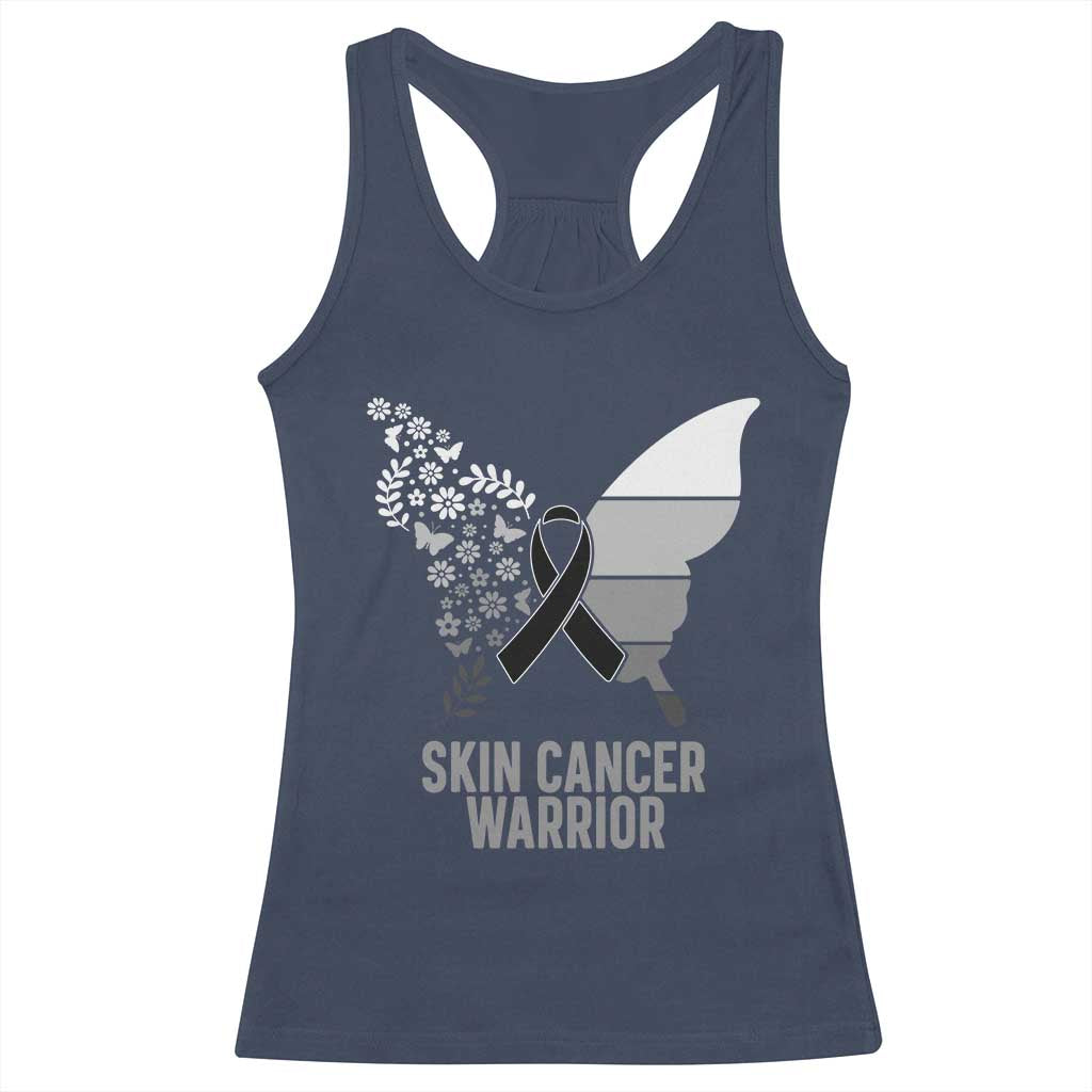 Floral Butterfly Melanoma Awarenes Racerback Tank Top Black Ribbon Warrior Support Gift TS12 Navy Print Your Wear