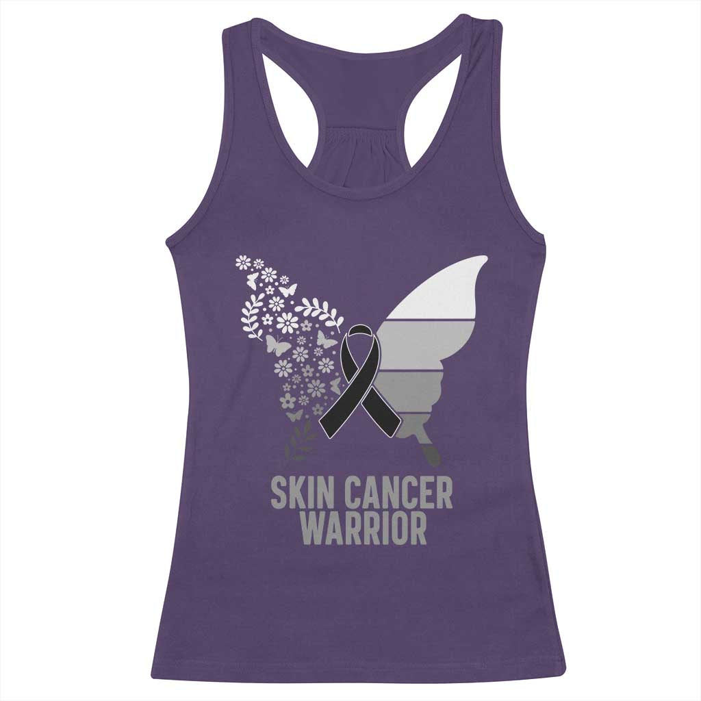 Floral Butterfly Melanoma Awarenes Racerback Tank Top Black Ribbon Warrior Support Gift TS12 Purple Print Your Wear