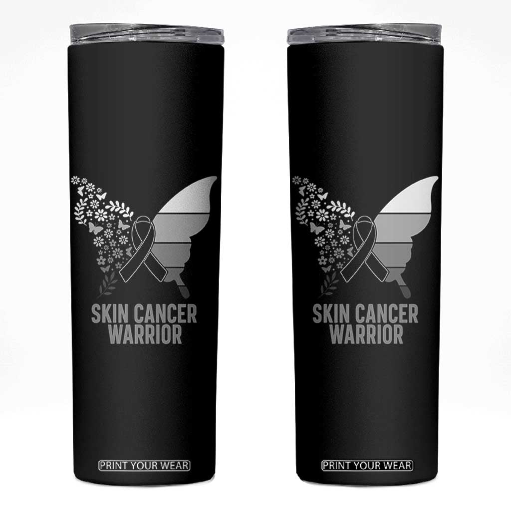 Floral Butterfly Melanoma Awarenes Skinny Tumbler Black Ribbon Warrior Support Gift TS12 Black Print Your Wear