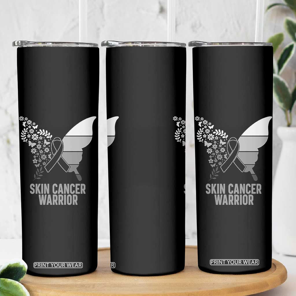Floral Butterfly Melanoma Awarenes Skinny Tumbler Black Ribbon Warrior Support Gift TS12 Print Your Wear