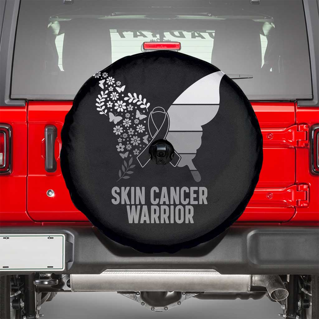Floral Butterfly Melanoma Awarenes Spare Tire Cover Black Ribbon Warrior Support Gift TS12 Black Print Your Wear