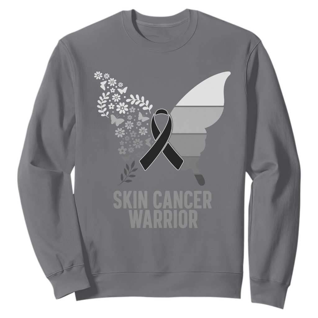 Floral Butterfly Melanoma Awarenes Sweatshirt Black Ribbon Warrior Support Gift TS12 Charcoal Print Your Wear