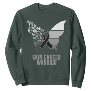 Floral Butterfly Melanoma Awarenes Sweatshirt Black Ribbon Warrior Support Gift TS12 Dark Forest Green Print Your Wear