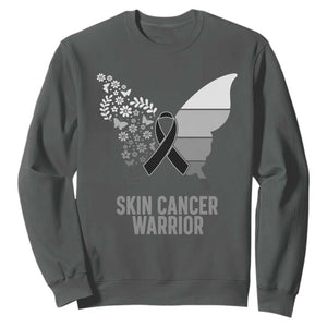 Floral Butterfly Melanoma Awarenes Sweatshirt Black Ribbon Warrior Support Gift TS12 Dark Heather Print Your Wear
