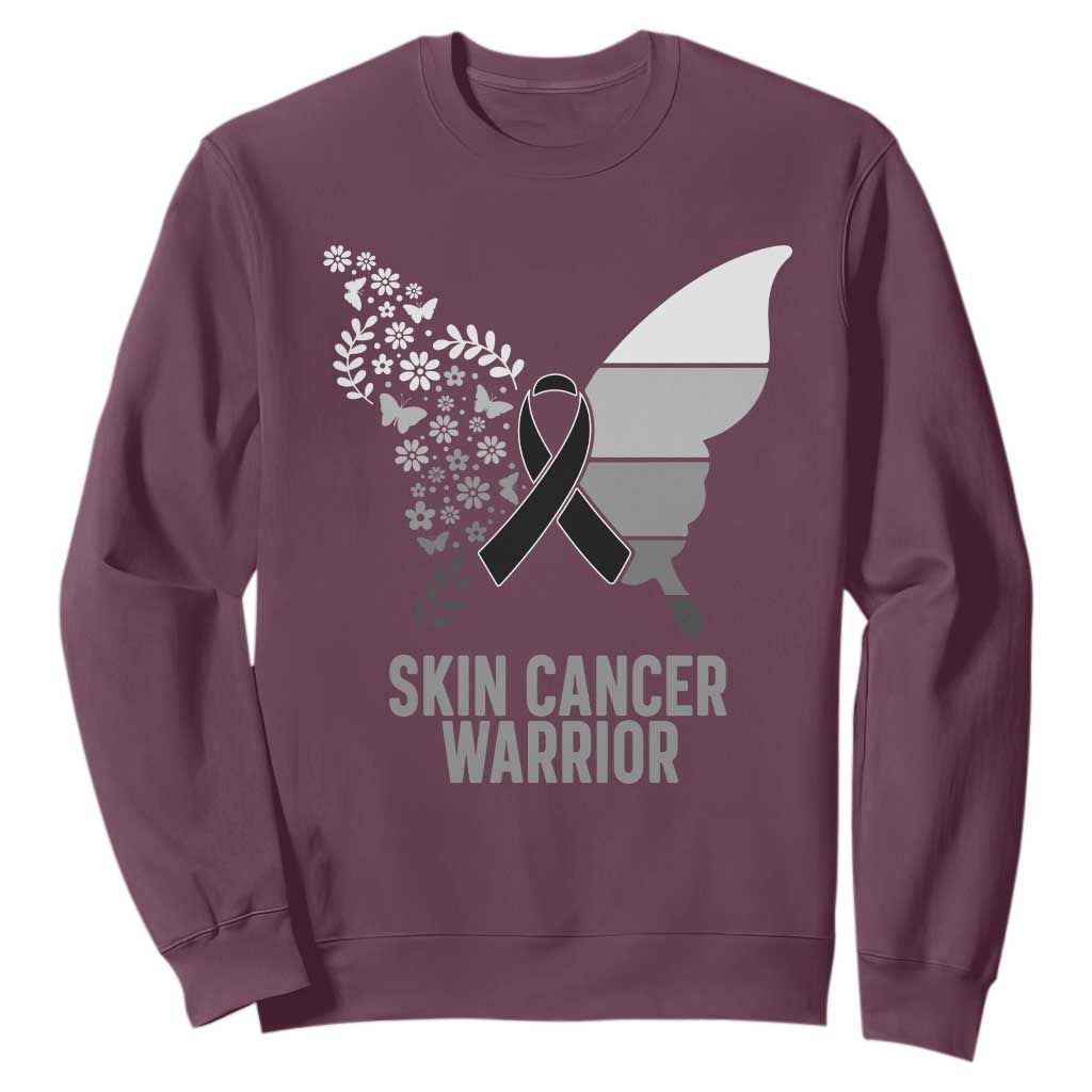 Floral Butterfly Melanoma Awarenes Sweatshirt Black Ribbon Warrior Support Gift TS12 Maroon Print Your Wear