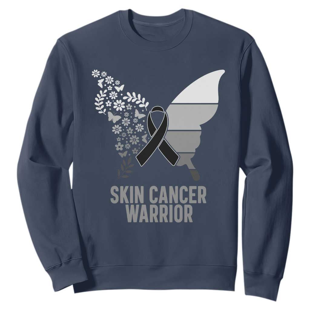 Floral Butterfly Melanoma Awarenes Sweatshirt Black Ribbon Warrior Support Gift TS12 Navy Print Your Wear