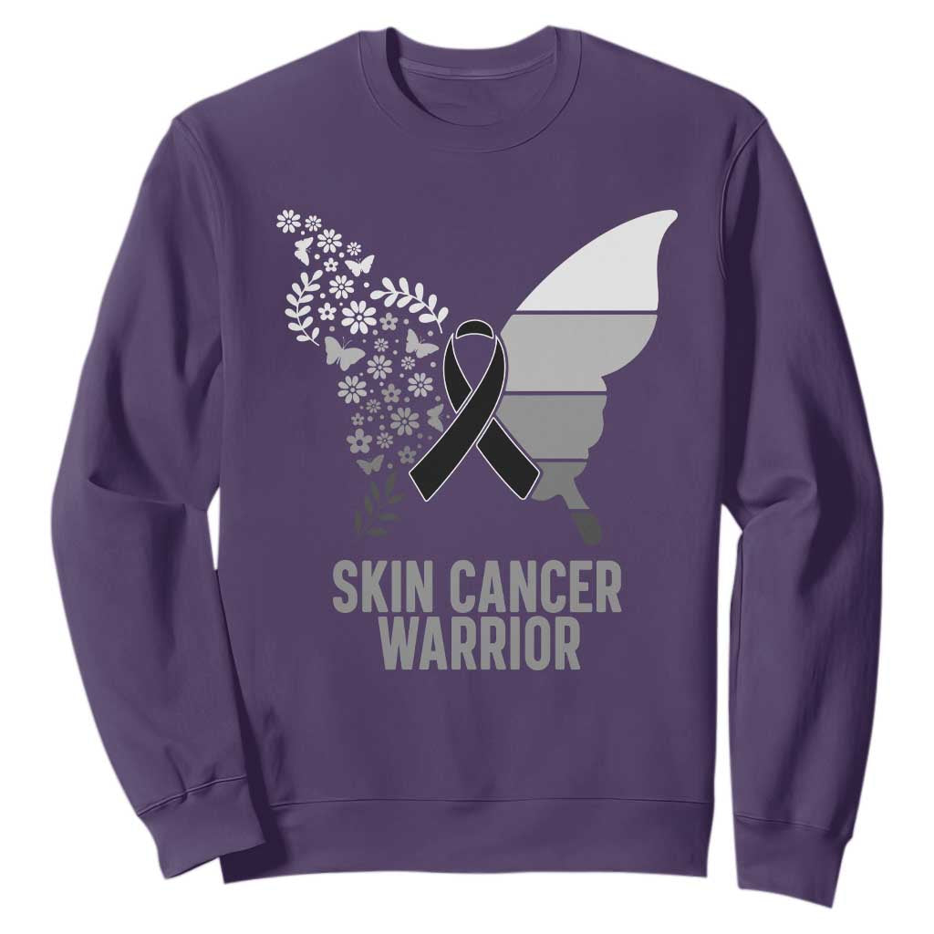 Floral Butterfly Melanoma Awarenes Sweatshirt Black Ribbon Warrior Support Gift TS12 Purple Print Your Wear