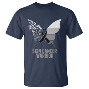 Floral Butterfly Melanoma Awarenes T Shirt Black Ribbon Warrior Support Gift TS12 Navy Print Your Wear