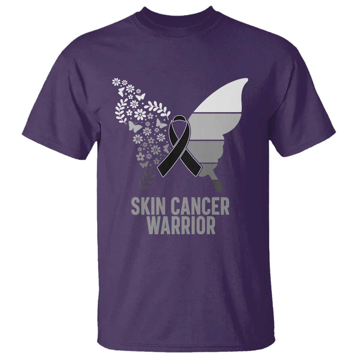 Floral Butterfly Melanoma Awarenes T Shirt Black Ribbon Warrior Support Gift TS12 Purple Print Your Wear
