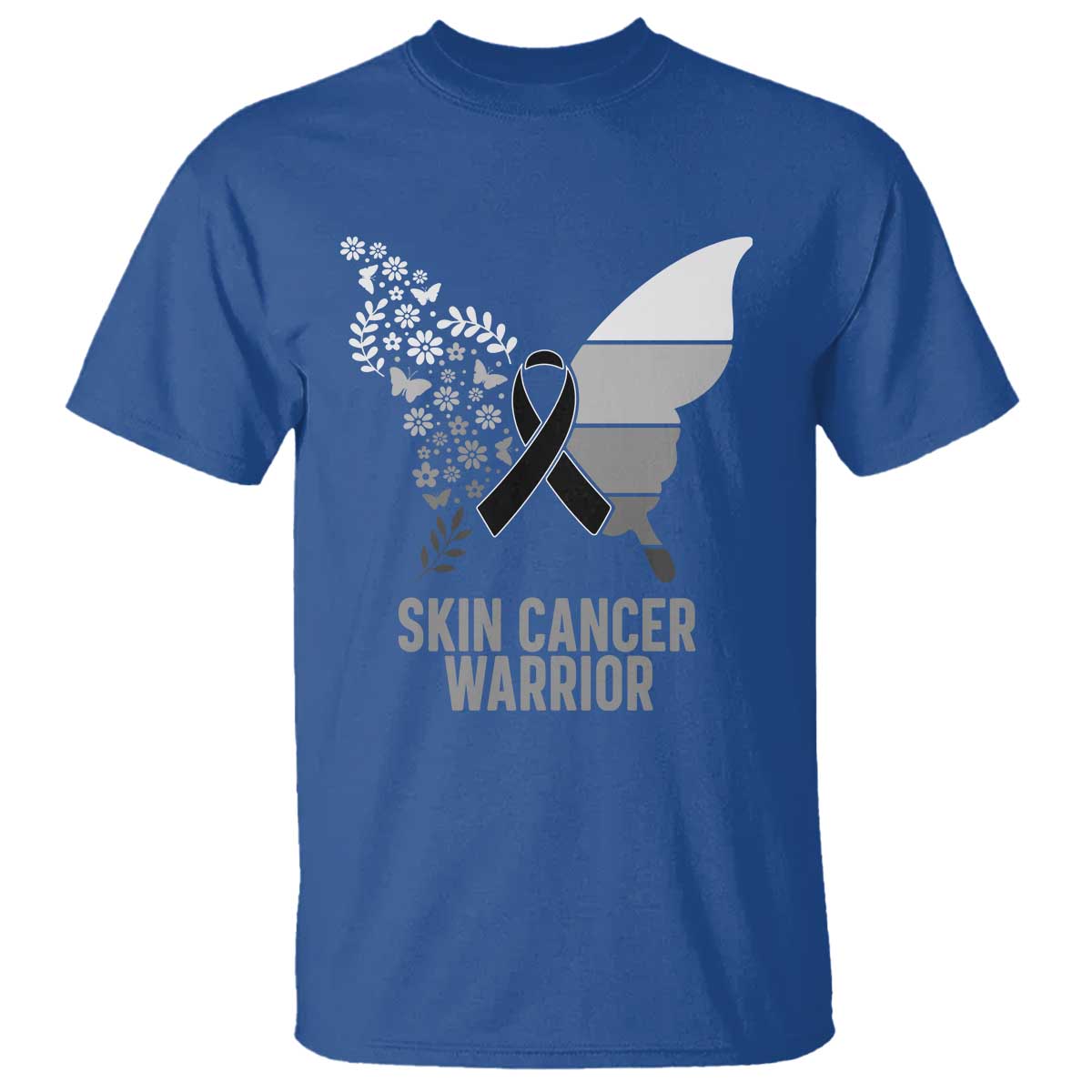 Floral Butterfly Melanoma Awarenes T Shirt Black Ribbon Warrior Support Gift TS12 Royal Blue Print Your Wear