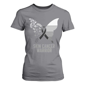 Floral Butterfly Melanoma Awarenes T Shirt For Women Black Ribbon Warrior Support Gift TS12 Charcoal Print Your Wear