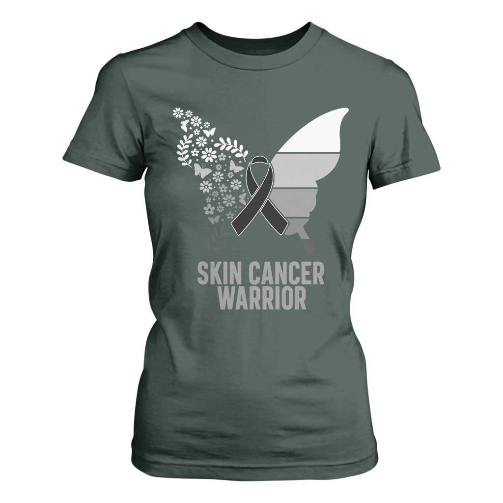 Floral Butterfly Melanoma Awarenes T Shirt For Women Black Ribbon Warrior Support Gift TS12 Dark Forest Green Print Your Wear