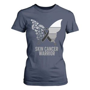 Floral Butterfly Melanoma Awarenes T Shirt For Women Black Ribbon Warrior Support Gift TS12 Navy Print Your Wear