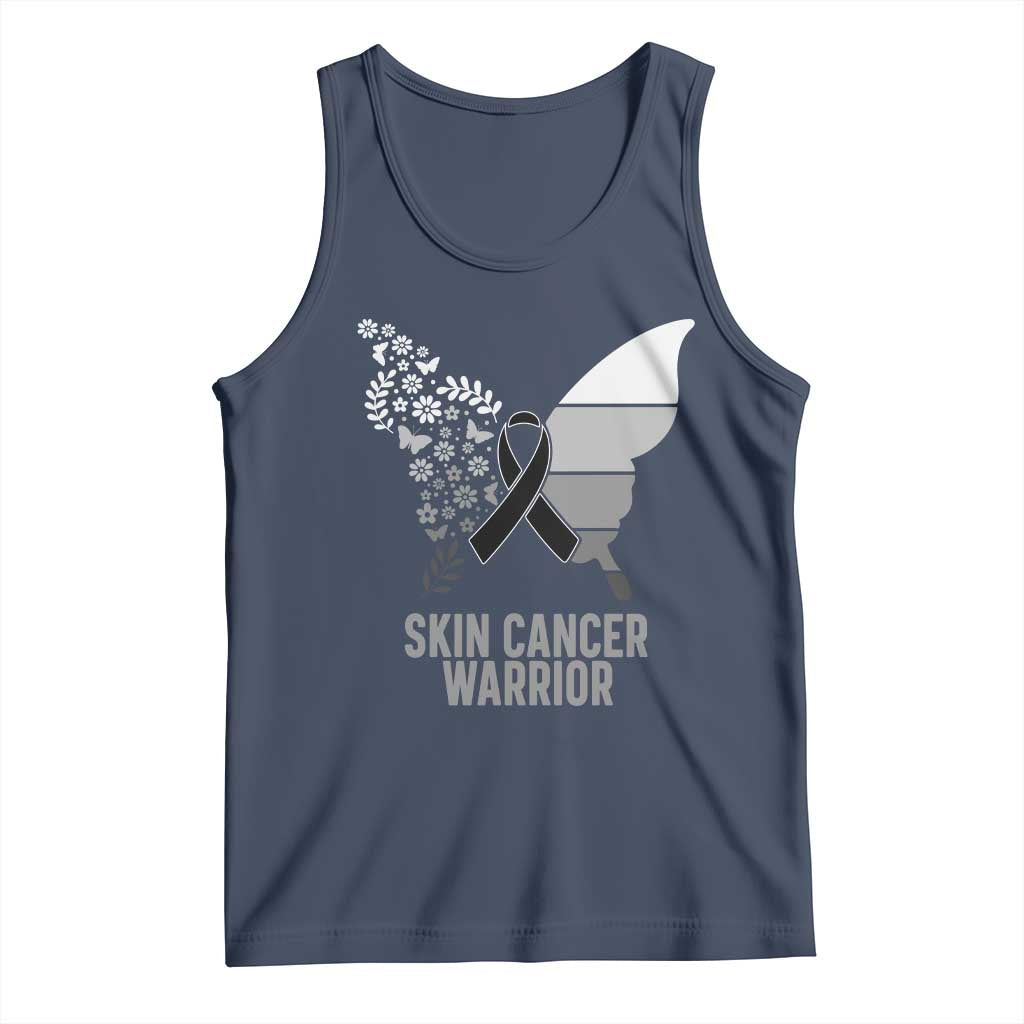 Floral Butterfly Melanoma Awarenes Tank Top Black Ribbon Warrior Support Gift TS12 Navy Print Your Wear