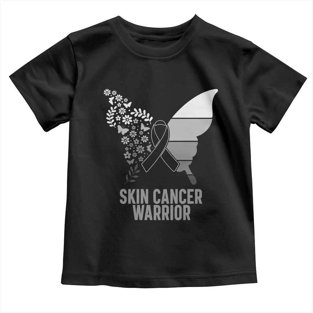 Floral Butterfly Melanoma Awarenes Toddler T Shirt Black Ribbon Warrior Support Gift TS12 Black Print Your Wear