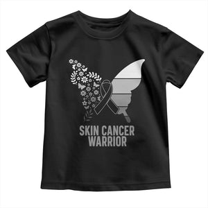 Floral Butterfly Melanoma Awarenes Toddler T Shirt Black Ribbon Warrior Support Gift TS12 Black Print Your Wear