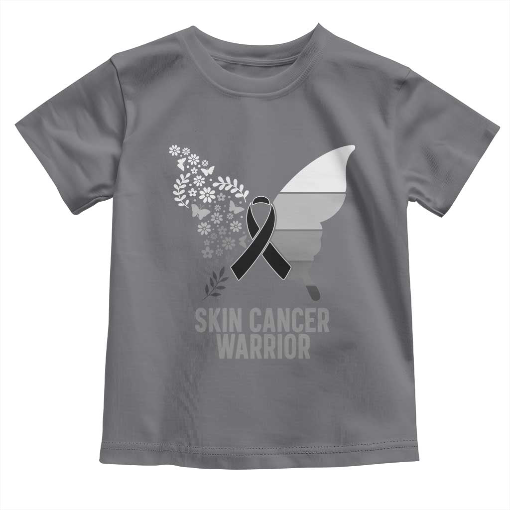 Floral Butterfly Melanoma Awarenes Toddler T Shirt Black Ribbon Warrior Support Gift TS12 Charcoal Print Your Wear