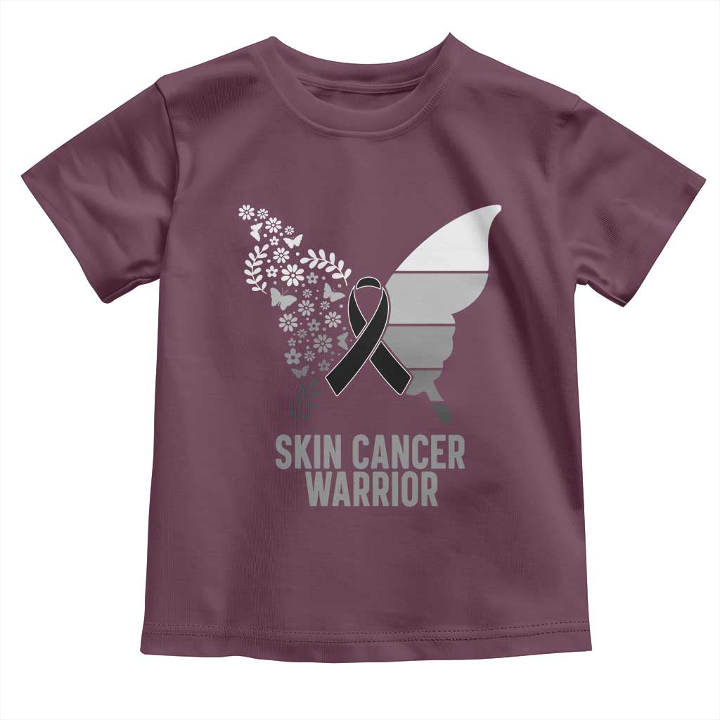 Floral Butterfly Melanoma Awarenes Toddler T Shirt Black Ribbon Warrior Support Gift TS12 Maroon Print Your Wear