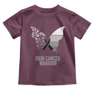 Floral Butterfly Melanoma Awarenes Toddler T Shirt Black Ribbon Warrior Support Gift TS12 Maroon Print Your Wear