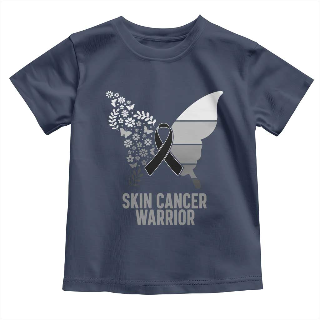 Floral Butterfly Melanoma Awarenes Toddler T Shirt Black Ribbon Warrior Support Gift TS12 Navy Print Your Wear