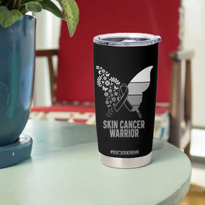 Floral Butterfly Melanoma Awarenes Tumbler Cup Black Ribbon Warrior Support Gift TS12 Print Your Wear