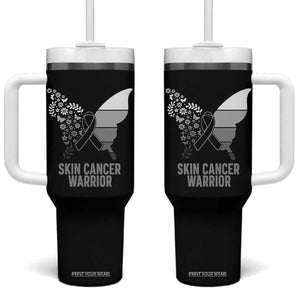 Floral Butterfly Melanoma Awarenes Tumbler With Handle Black Ribbon Warrior Support Gift TS12 One Size: 40 oz Black Print Your Wear