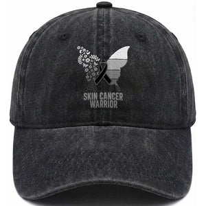 Floral Butterfly Melanoma Awarenes Washed Cotton Baseball Cap Black Ribbon Warrior Support Gift TS12 Print Your Wear