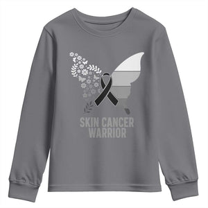 Floral Butterfly Melanoma Awarenes Youth Sweatshirt Black Ribbon Warrior Support Gift TS12 Charcoal Print Your Wear