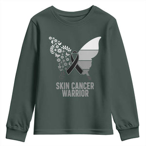 Floral Butterfly Melanoma Awarenes Youth Sweatshirt Black Ribbon Warrior Support Gift TS12 Dark Forest Green Print Your Wear