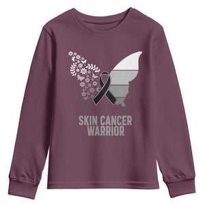 Floral Butterfly Melanoma Awarenes Youth Sweatshirt Black Ribbon Warrior Support Gift TS12 Maroon Print Your Wear
