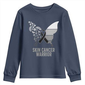 Floral Butterfly Melanoma Awarenes Youth Sweatshirt Black Ribbon Warrior Support Gift TS12 Navy Print Your Wear