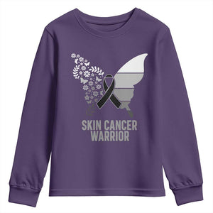 Floral Butterfly Melanoma Awarenes Youth Sweatshirt Black Ribbon Warrior Support Gift TS12 Purple Print Your Wear