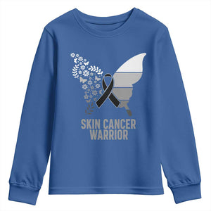 Floral Butterfly Melanoma Awarenes Youth Sweatshirt Black Ribbon Warrior Support Gift TS12 Royal Blue Print Your Wear