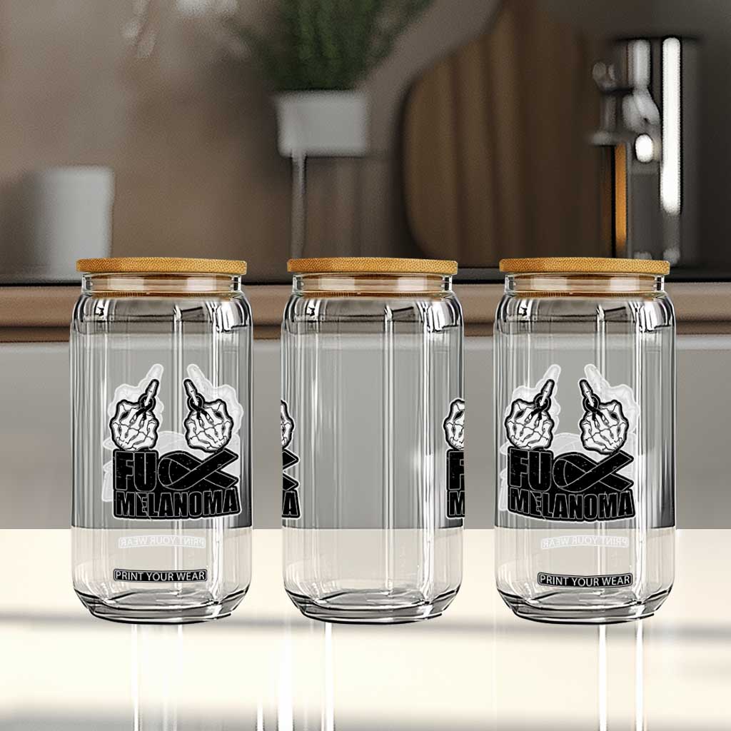 Fuck Melanoma Glass Can Skeleton Hand Black Ribbon Awareness TS12 Print Your Wear