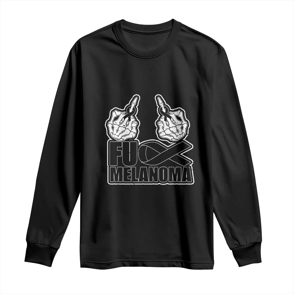 Fuck Melanoma Long Sleeve Shirt Skeleton Hand Black Ribbon Awareness TS12 Black Print Your Wear