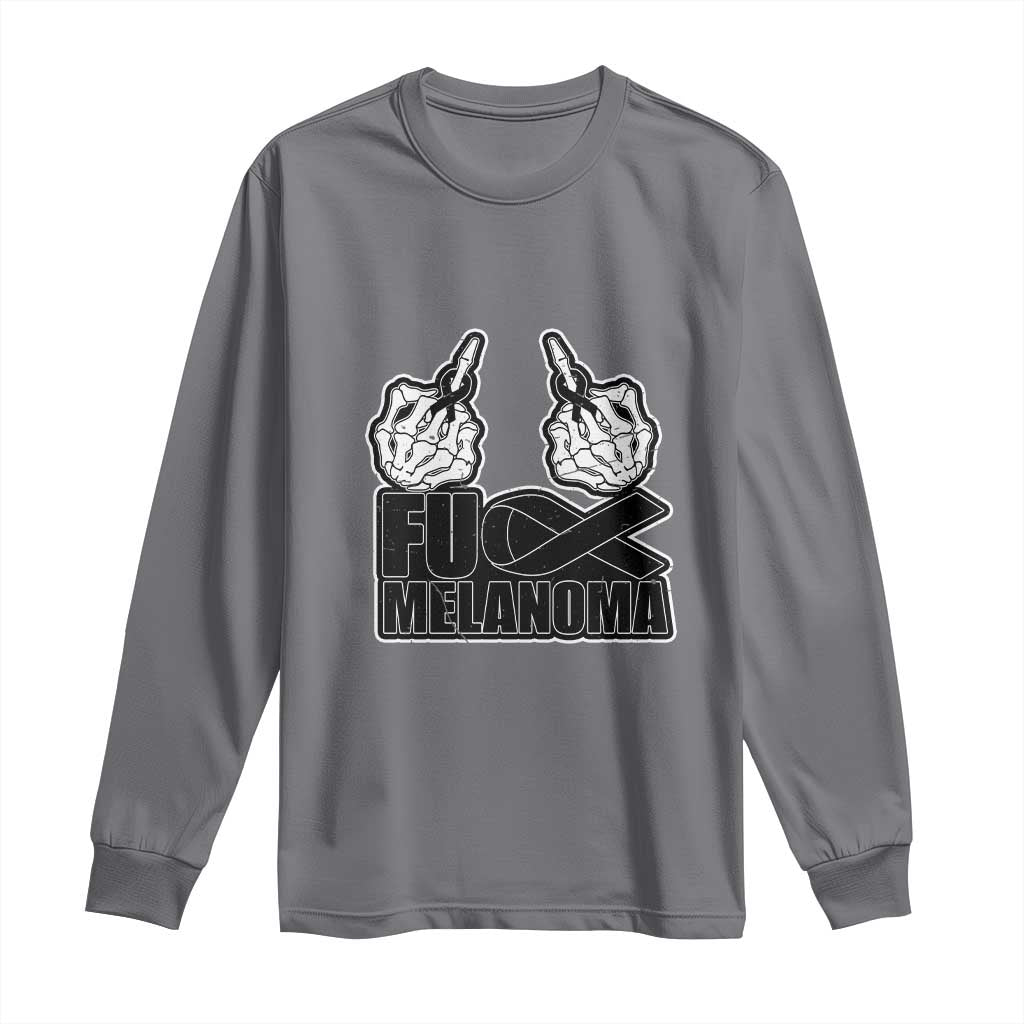 Fuck Melanoma Long Sleeve Shirt Skeleton Hand Black Ribbon Awareness TS12 Charcoal Print Your Wear